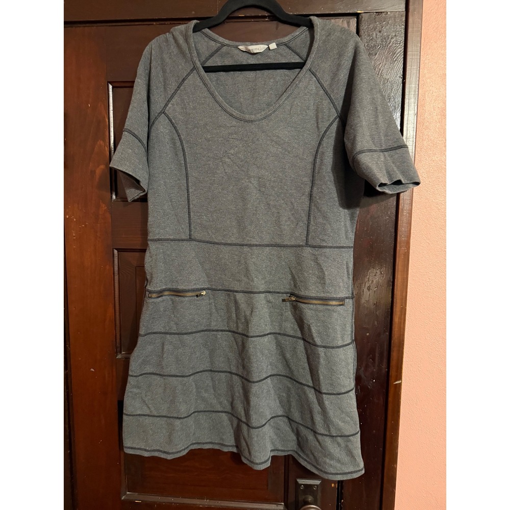 Athleta Womens Gray Short Sleeve Zip Pocket Active Dress Style 918982 Size L - Picture 2 of 5